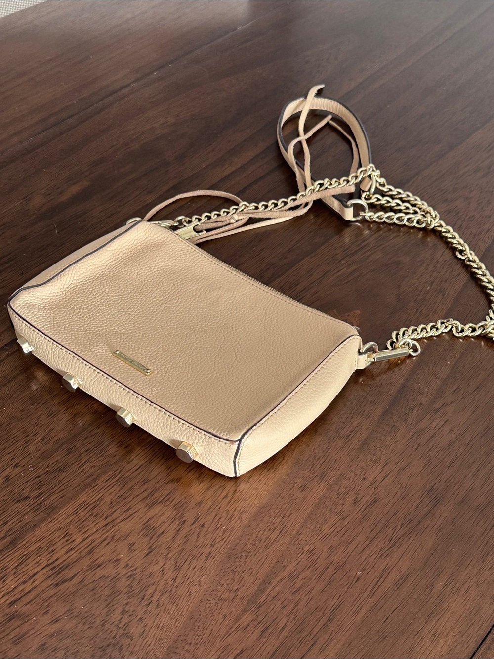 Rebecca Minkoff Beige Pebbled Leather Crossbody with Gold Chain
